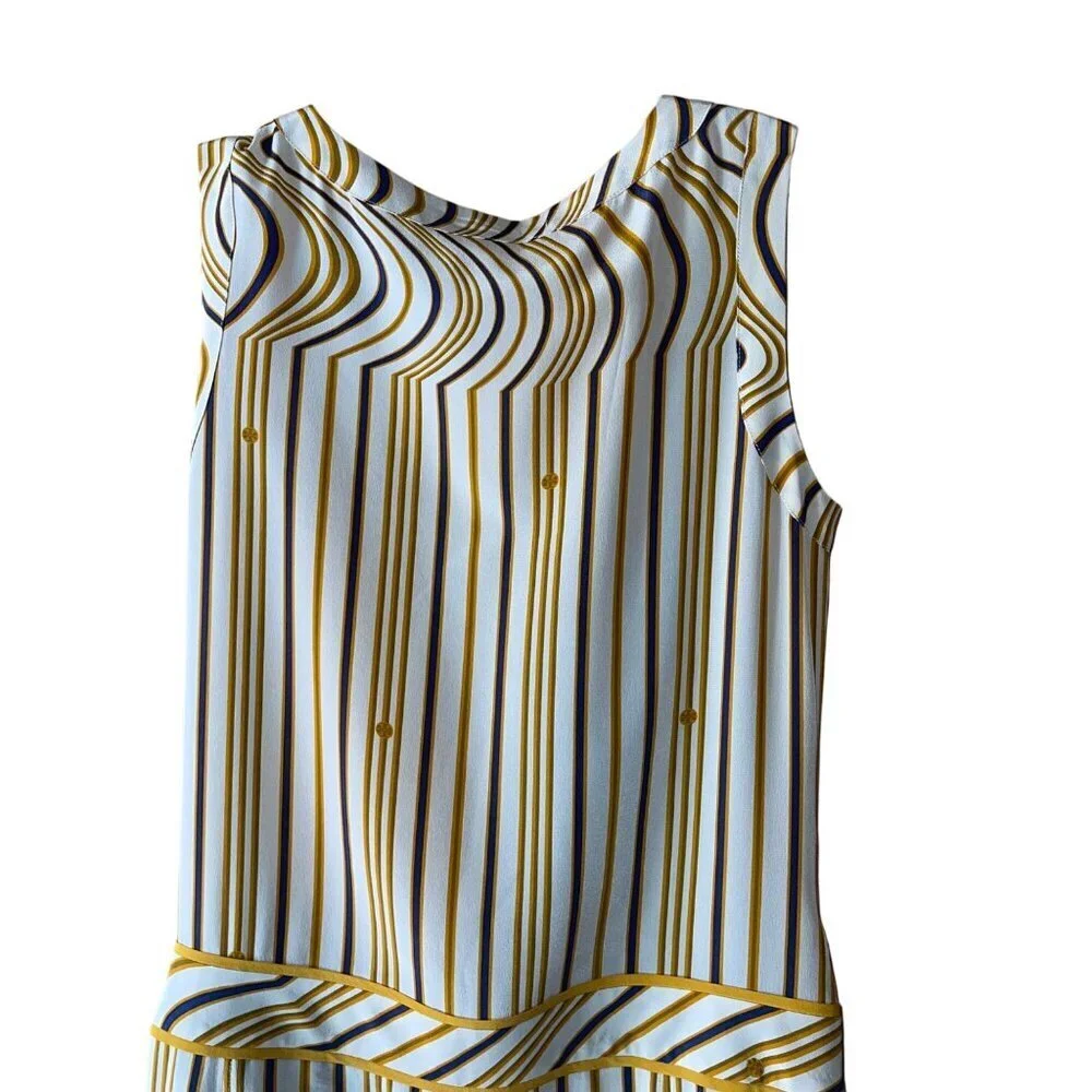 Tory Burch Womens Dress Size 4 Yellow Striped Scoop Neck Knee Length Pure Silk